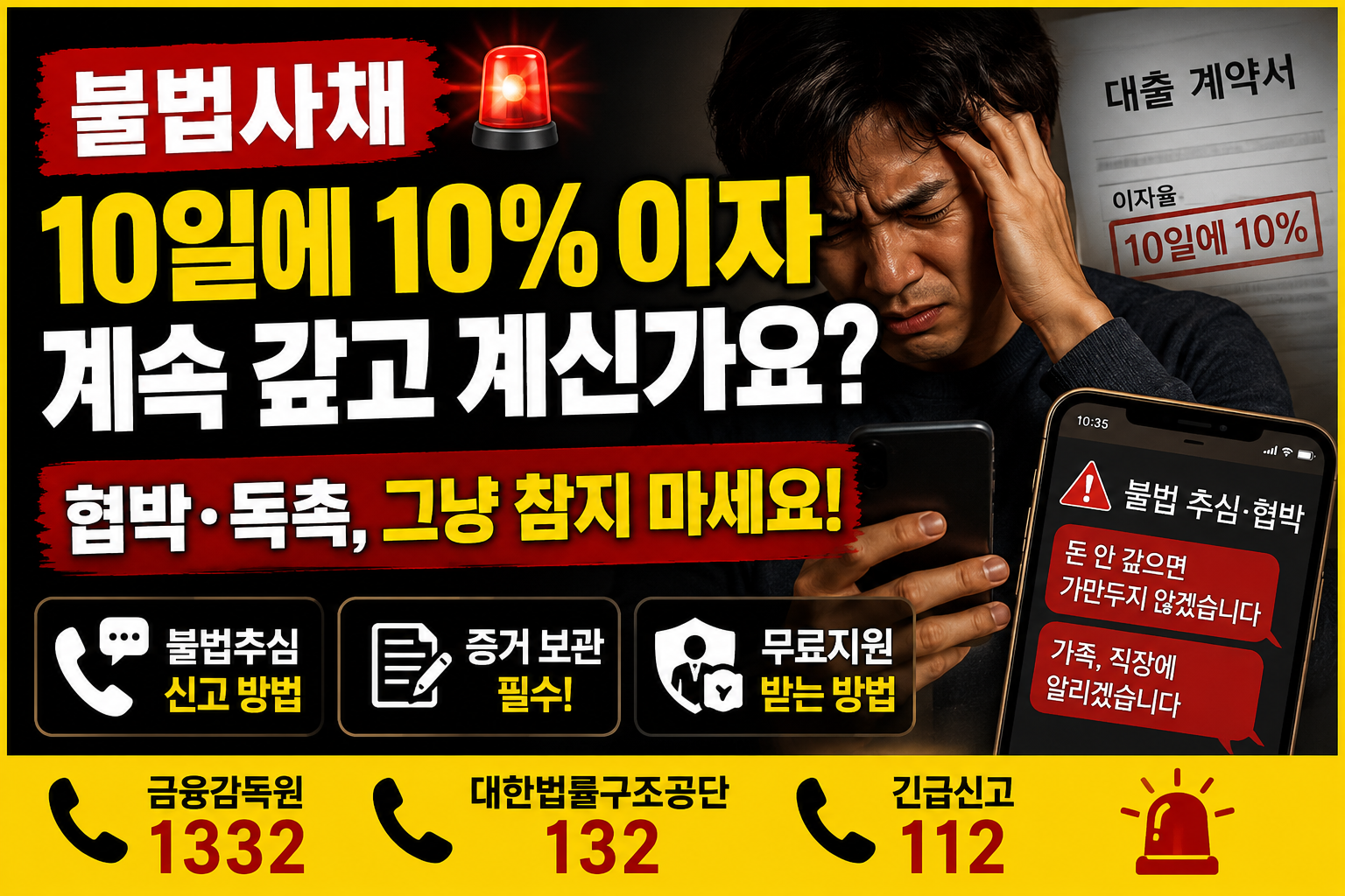 불법사채 이자 10일에 10%? 불법추심 대응법과 신고·상담처 총정리